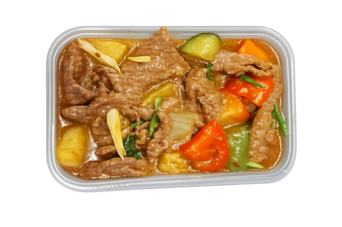 Sweet and sour stir-fry in a takeaway container