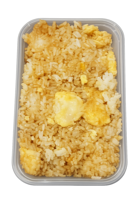 Egg fried rice in a takeaway container