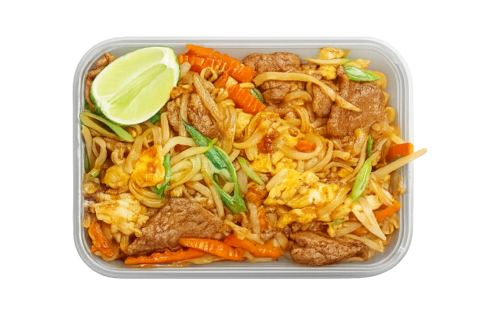 Pad Thai noodles in a takeaway container