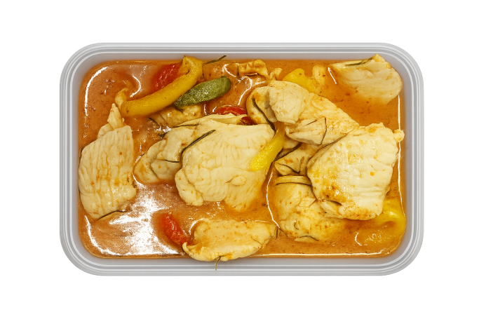 Chicken Panang curry in a takeaway container